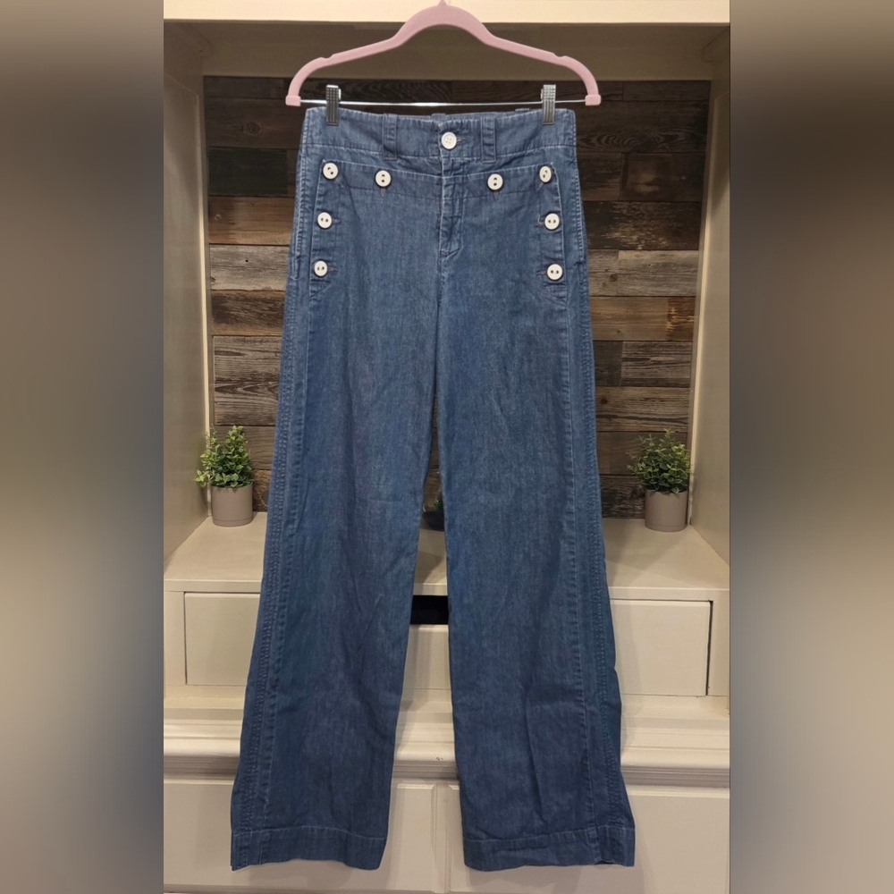 Lux Wide Leg Jeans with White Button Detail & Adjustable Loop